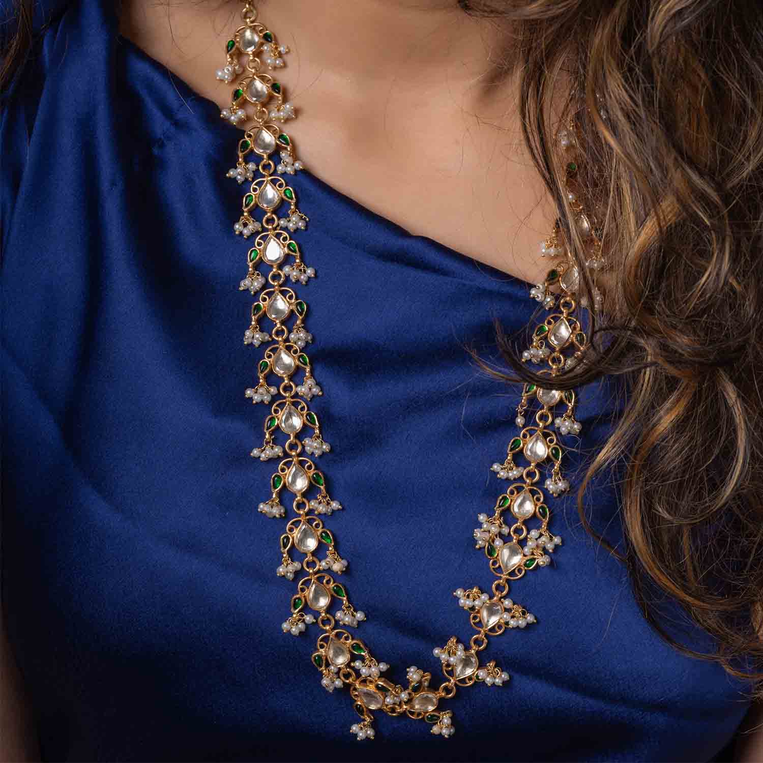 Green Kempstone Long Necklace Palkhi Jewellery